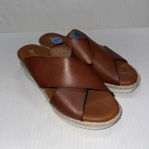 Bertuchi Shoes Womens Size 7.5 38 Brown Leather Slide Wedge Espadrille Sandals